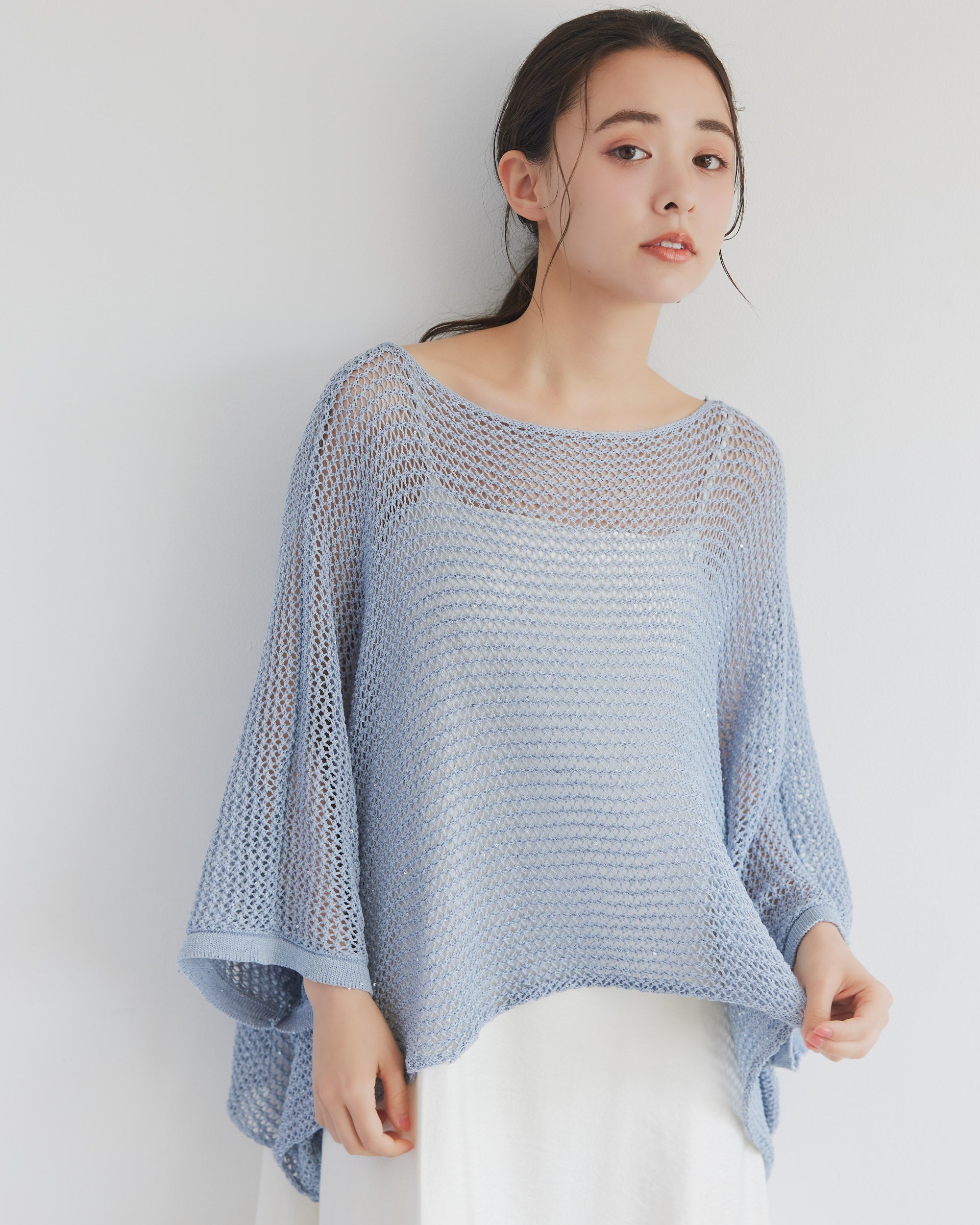 ammy select】スパンコール透かし編みドルマンスリーブニット | anchic